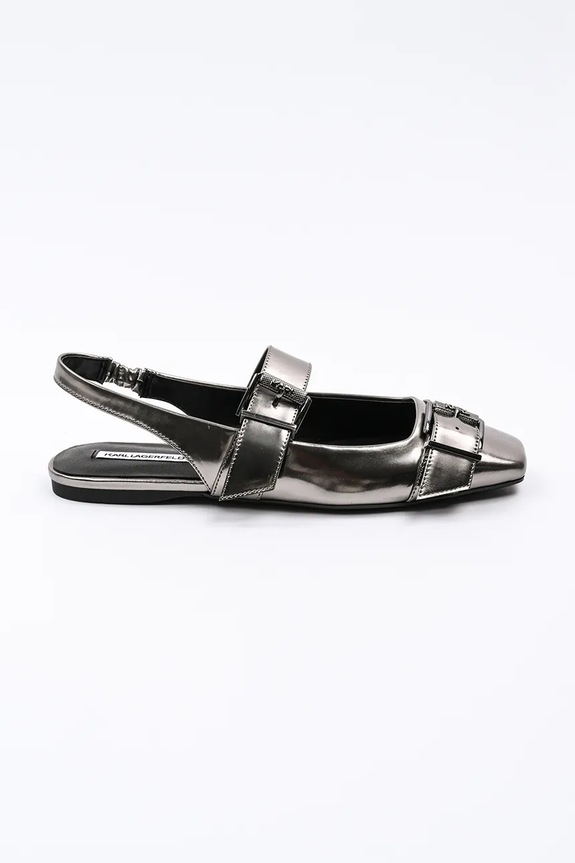 Karl Lagerfeld baleriny skórzane KONNIE odkryta pięta srebrny KL40186A.0SL