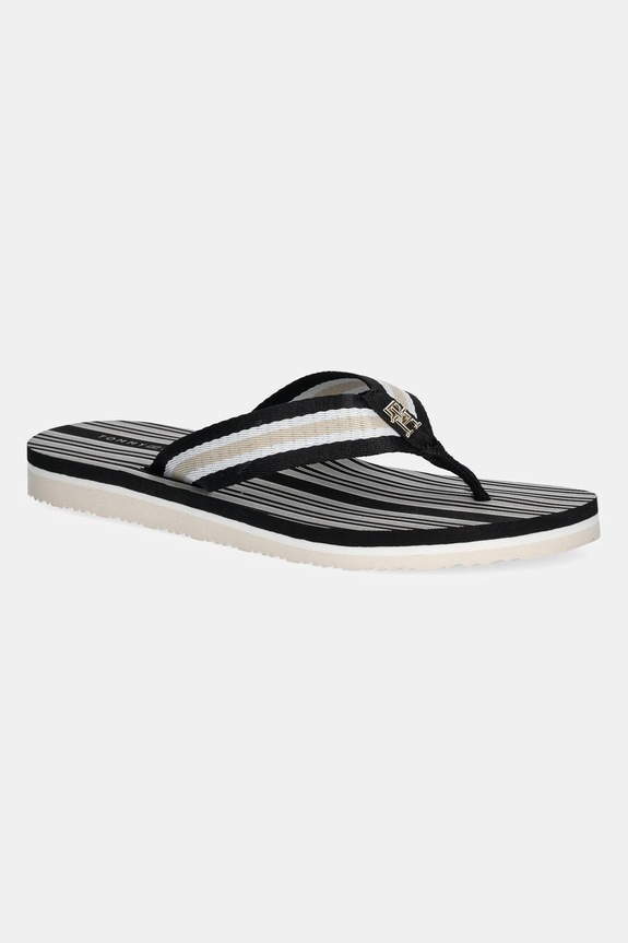 Žabky Tommy Hilfiger IM TH PRINT BEACH SANDAL textilní černá FW0FW08370