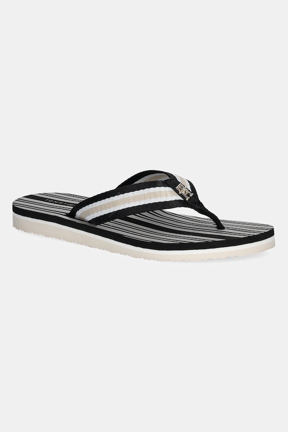 Žabky Tommy Hilfiger IM TH PRINT BEACH SANDAL textilní černá FW0FW08370