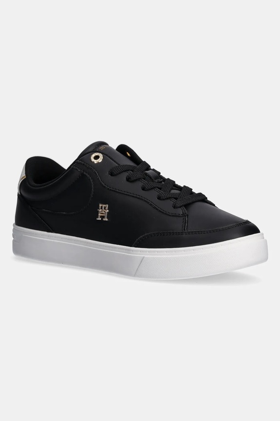 Kožené sneakers boty Tommy Hilfiger ESSENTIAL CHIC COURT SNEAKER plochá černá FW0FW08322