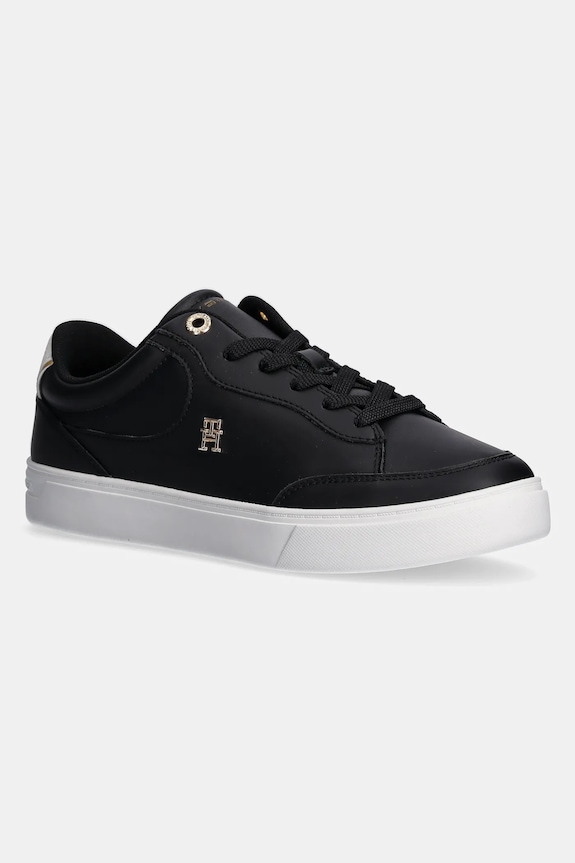 Kožené sneakers boty Tommy Hilfiger ESSENTIAL CHIC COURT SNEAKER plochá černá FW0FW08322