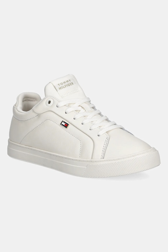 Kožené sneakers boty Tommy Hilfiger WOMENS ICON COURT SNEAKER FLAG plochá béžová FW0FW08327