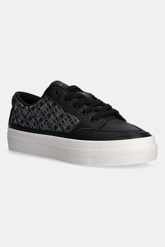 Δερμάτινα sneakers Tommy Hilfiger VULC LEATHER SNEAKER MONOGRAM πλατφόρμα μαύρο FW0FW08331