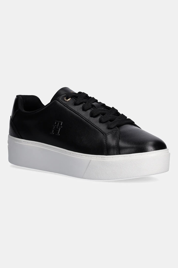 Kožne tenisice Tommy Hilfiger TH PLATFORM COURT SNEAKER platforma crna FW0FW08614