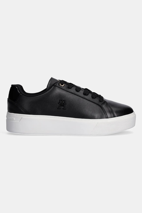 Kožne tenisice Tommy Hilfiger TH PLATFORM COURT SNEAKER FW0FW08614 crna SS25