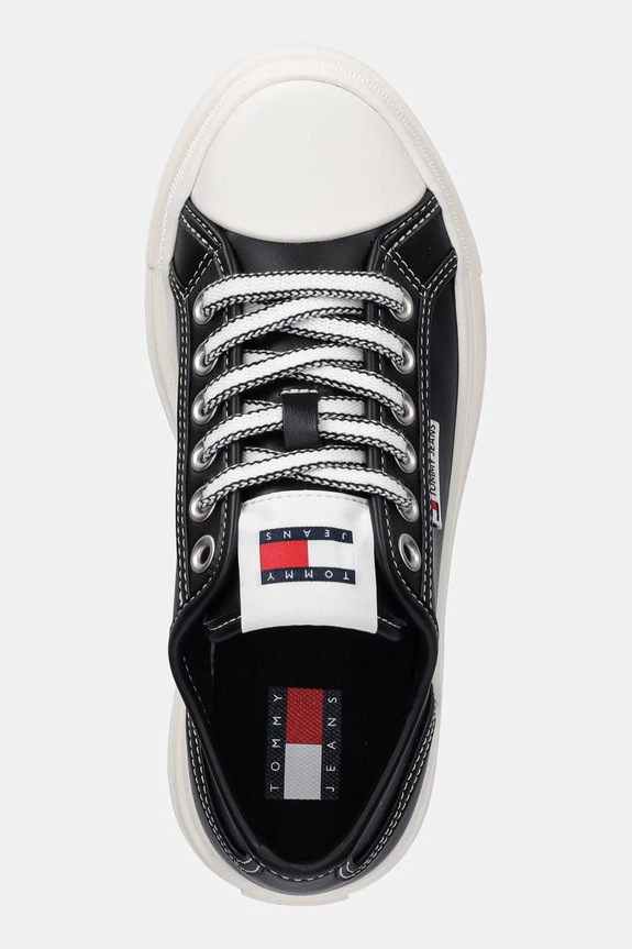 Tommy Jeans bőr tornacipő TJW FOXING VULC LC LEATHER fekete EN0EN02714