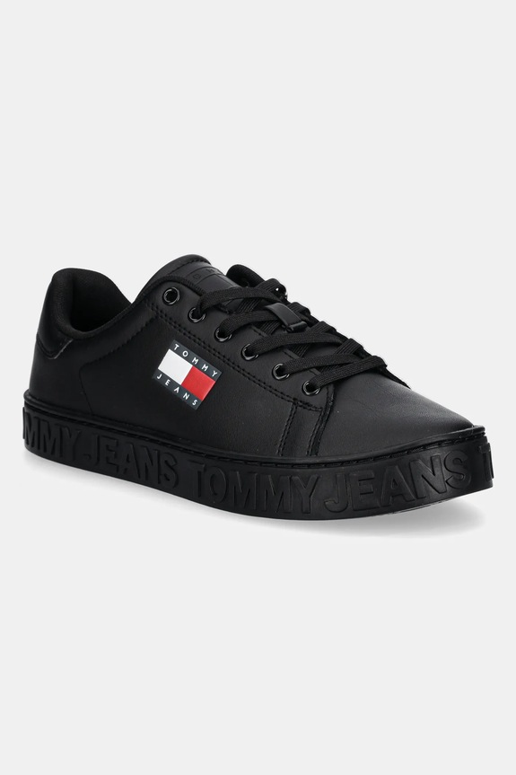 Tommy Jeans sneakersy skórzane TJW LOGO SNEAKER ESS płaska czarny EN0EN02703