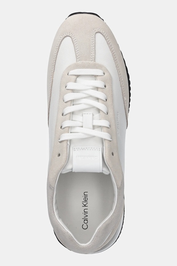 Calvin Klein sneakersy skórzane RUNNER LACE UP - LTH SUE MIX biały HW0HW02286