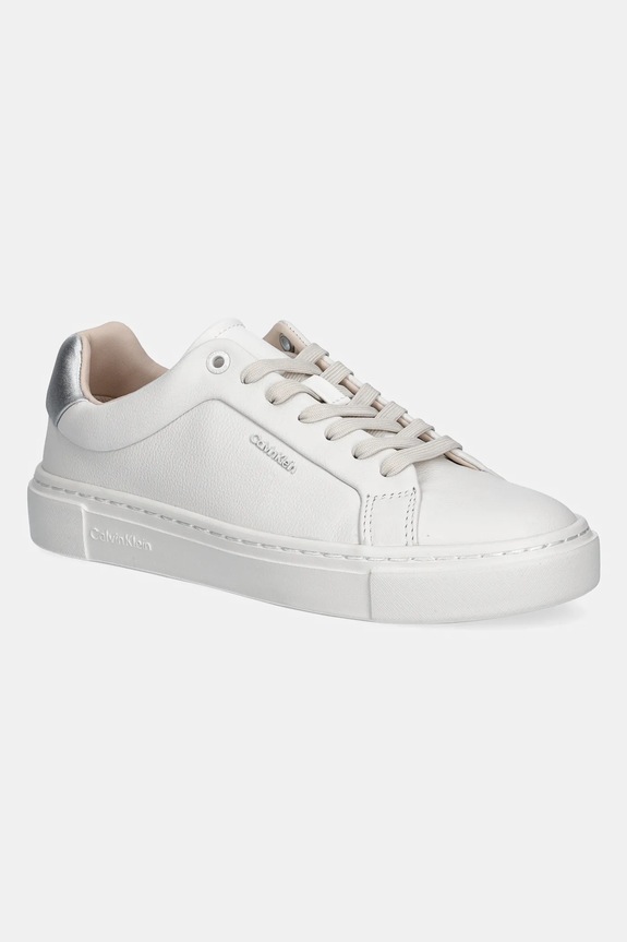 Calvin Klein sneakers din piele CUPSOLE LACE UP W/ML - LTH plată alb HW0HW02288