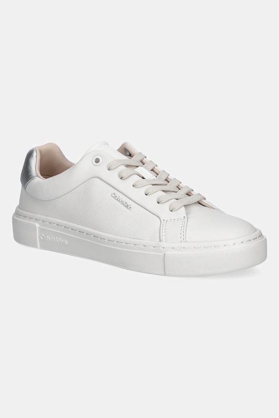 Calvin Klein sneakers din piele CUPSOLE LACE UP W/ML - LTH plată alb HW0HW02288