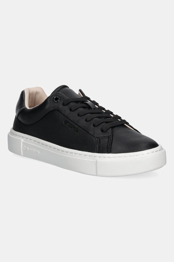 Calvin Klein sneakersy skórzane CUPSOLE LACE UP W/ML - LTH płaska czarny HW0HW02288