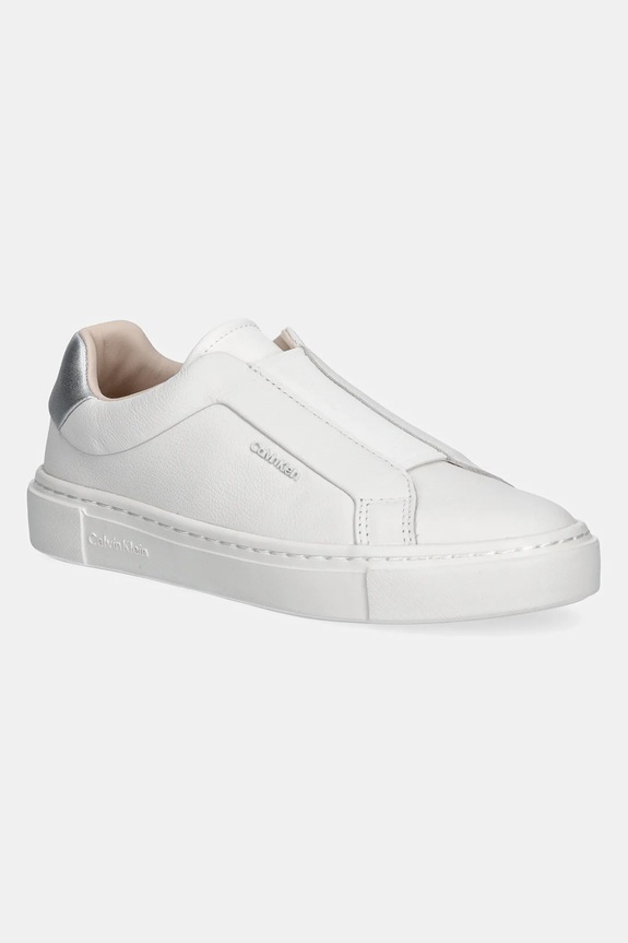 Δερμάτινα sneakers Calvin Klein CUPSOLE SLIP ON W/ML - LTH φλατ λευκό HW0HW02289
