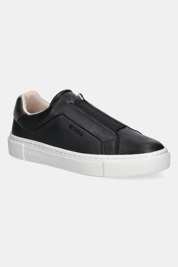 Calvin Klein sneakersy skórzane CUPSOLE SLIP ON W/ML - LTH płaska czarny HW0HW02289