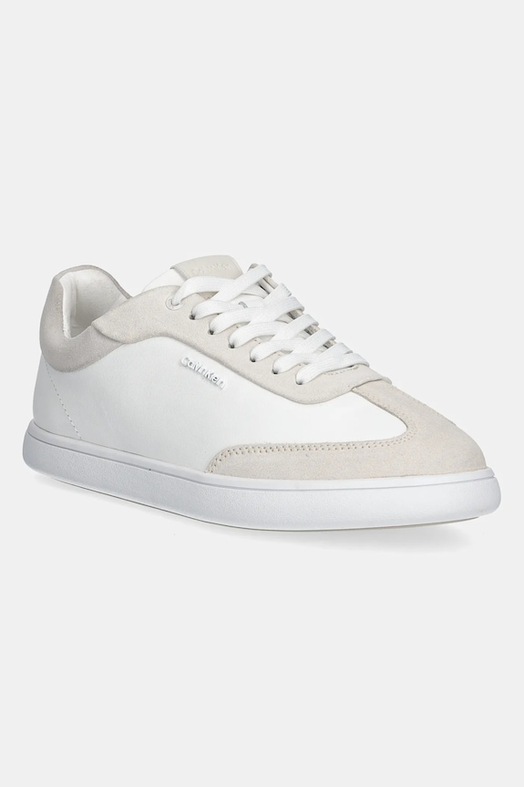 Kožené tenisky Calvin Klein CUPSOLE LACE UP - LTH SUE MIX plochá biela HW0HW02435