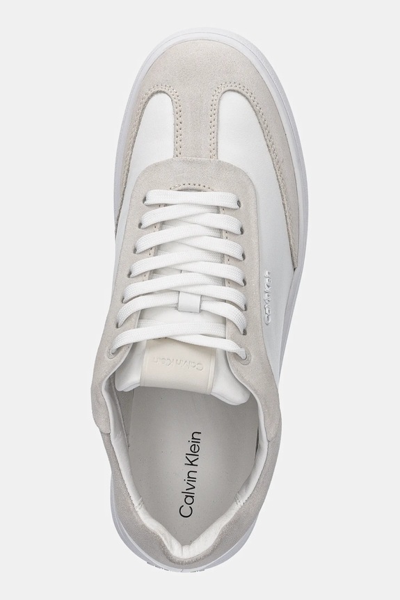 Kožené tenisky Calvin Klein CUPSOLE LACE UP - LTH SUE MIX biela HW0HW02435