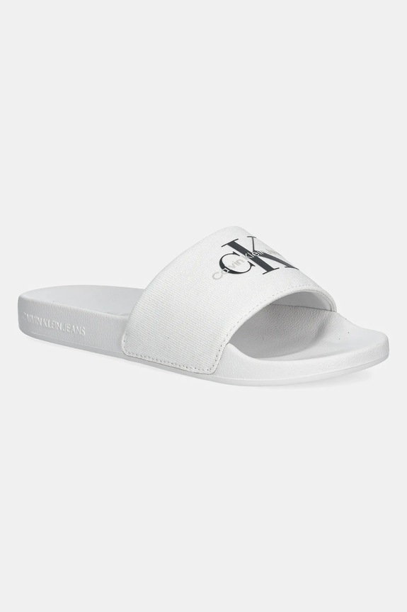 Pantofle Calvin Klein Jeans SLIDE MONOGRAM WMNS textilní bílá YW0YW01835