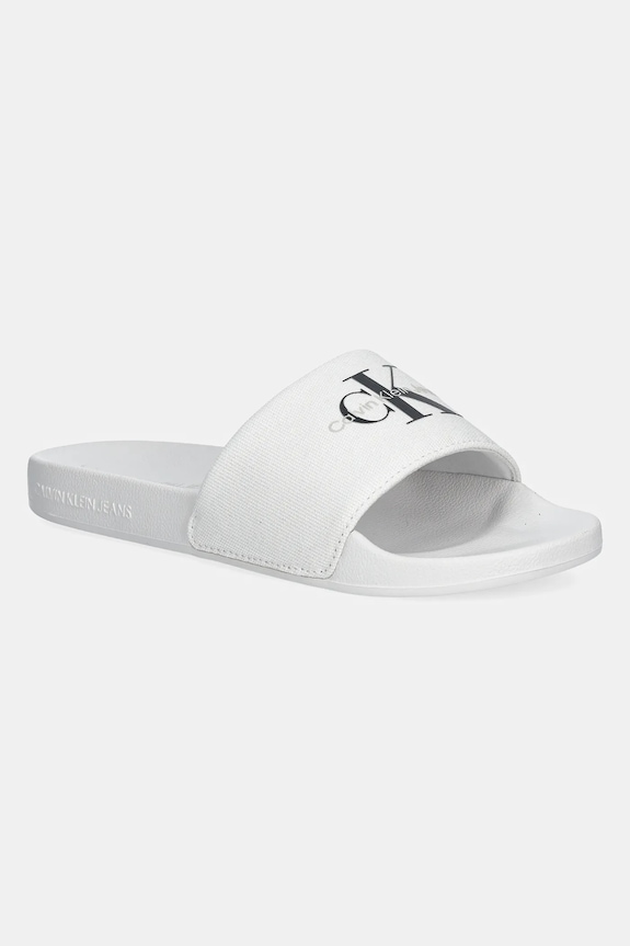 Pantofle Calvin Klein Jeans SLIDE MONOGRAM WMNS textilní bílá YW0YW01835