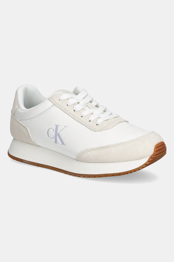 Calvin Klein Jeans sneakersy skórzane RUNNER LACEUP LOW MIX MG skóra zamszowa biały YW0YW01798