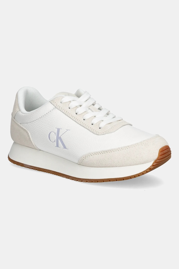 Calvin Klein Jeans sneakersy skórzane RUNNER LACEUP LOW MIX MG skóra zamszowa biały YW0YW01798