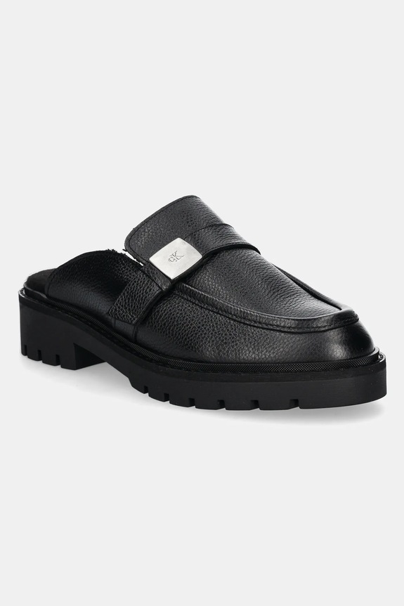 Kožené šľapky Calvin Klein Jeans FLATFORM SLIPON MG LTH usňová koža čierna YW0YW01655