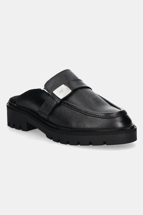 Kožené šľapky Calvin Klein Jeans FLATFORM SLIPON MG LTH usňová koža čierna YW0YW01655