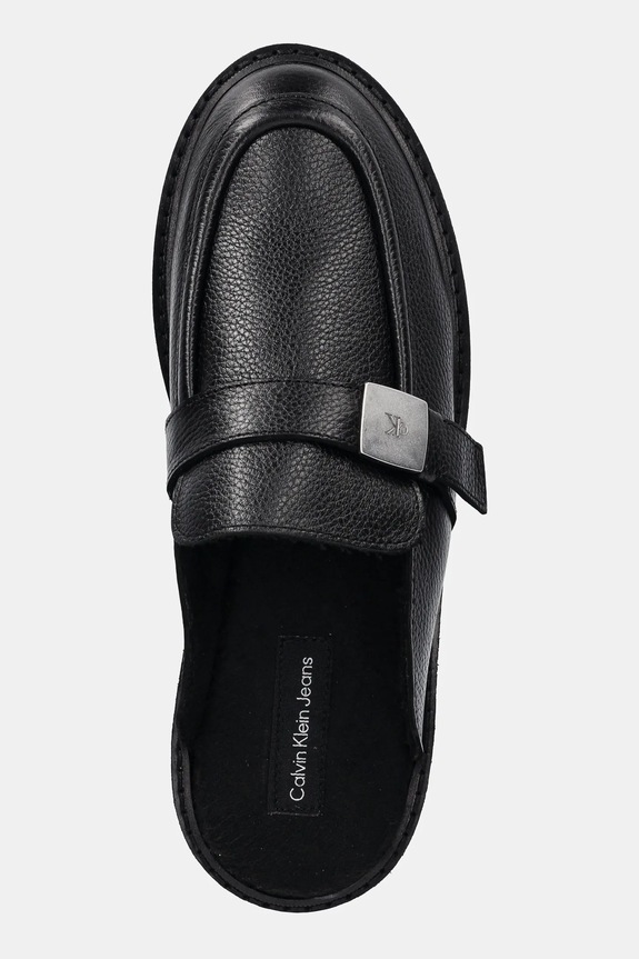 Kožené šľapky Calvin Klein Jeans FLATFORM SLIPON MG LTH čierna YW0YW01655