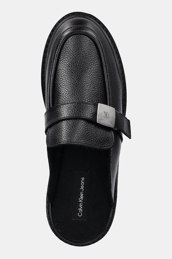 Kožené šľapky Calvin Klein Jeans FLATFORM SLIPON MG LTH čierna YW0YW01655