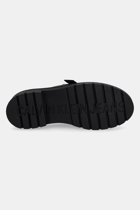 Kožené šľapky Calvin Klein Jeans FLATFORM SLIPON MG LTH YW0YW01655 čierna