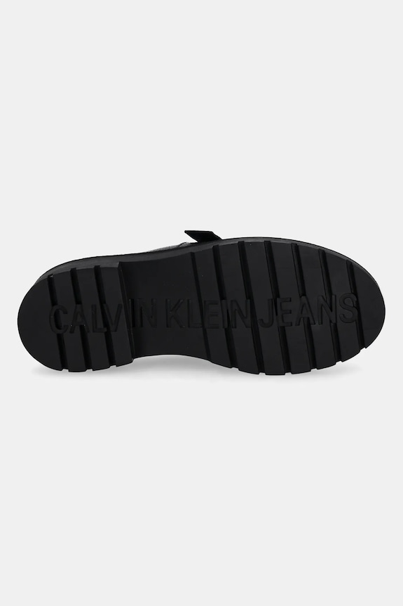 Kožené šľapky Calvin Klein Jeans FLATFORM SLIPON MG LTH YW0YW01655 čierna