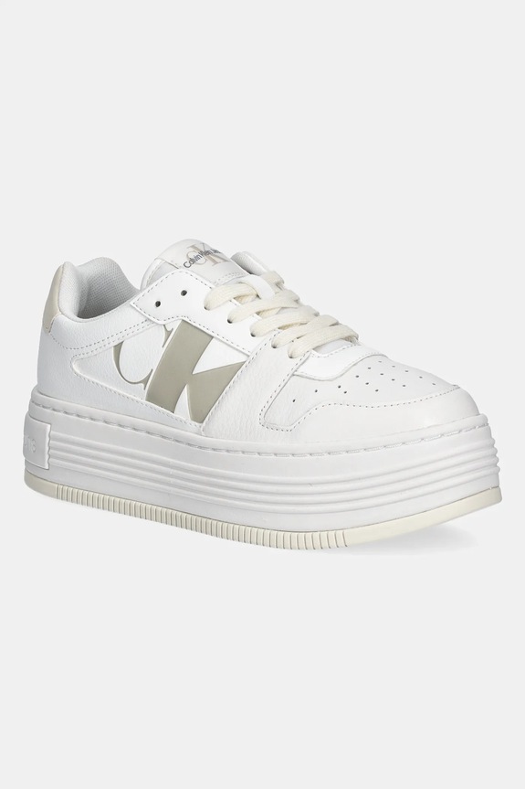 Tenisky Calvin Klein Jeans BOLD FLATF LOW LACEUP MIX NBS usňová koža biela YW0YW01641