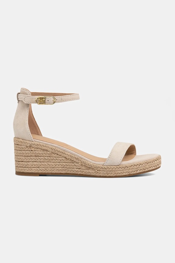 Tommy Hilfiger sandały zamszowe SUEDE ANKLE MID WEDGE ESPADRILLE FW0FW08479 beżowy SS25