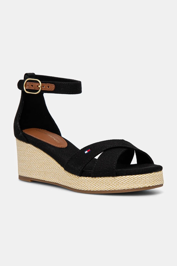 Tommy Hilfiger sandały FLAG CRISS-CROS MID WEDGE ESPAD 5-8 cm czarny FW0FW08481