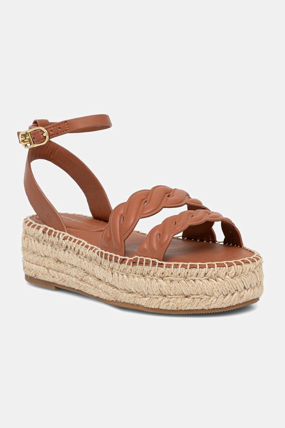 Tommy Hilfiger sandale de piele LEATHER ROPE REAL ESPAD SANDAL platformă maro FW0FW08496