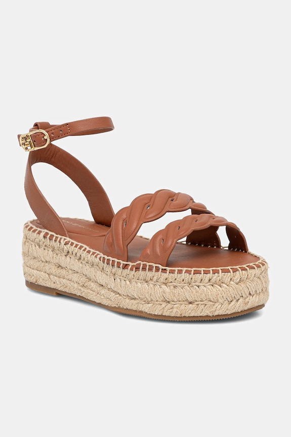 Tommy Hilfiger sandale de piele LEATHER ROPE REAL ESPAD SANDAL platformă maro FW0FW08496