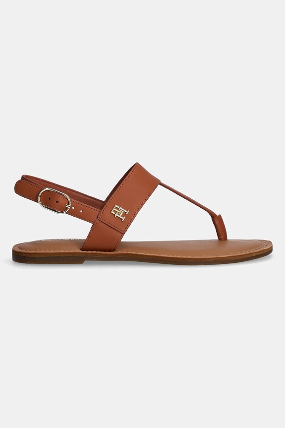 Kožené sandály Tommy Hilfiger LEATHER THONG SANDAL FW0FW08505 hnědá SS25