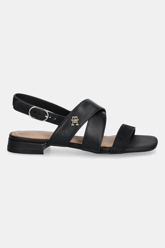 Tommy Hilfiger sandały skórzane LEATHER & SUEDE FLAT SANDAL FW0FW08507 czarny SS25