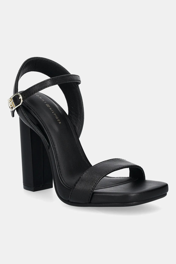 Δερμάτινα πέδιλα Tommy Hilfiger HIGH HEEL LEATHER SANDAL χοντρό τακούνι μαύρο FW0FW08534