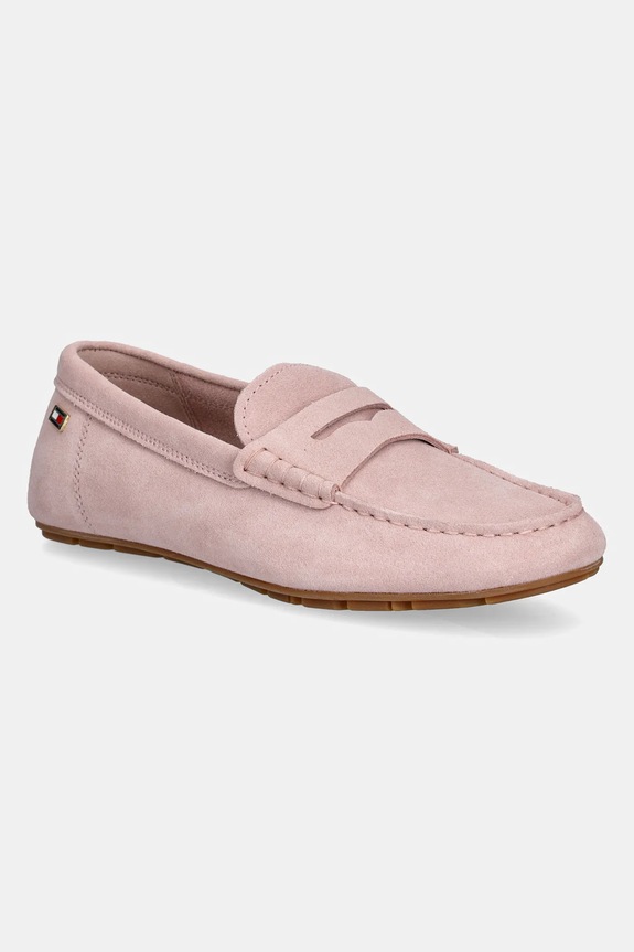 Tommy Hilfiger mokasyny damskie zamszowe FLAG SOFT SUEDE DRIVER LOAFER płaski różowy FW0FW08558