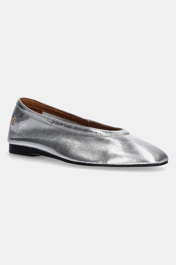 Tommy Hilfiger ballerine in pelle SOFT METAL LTHR BALLERINA NO BOW argento FW0FW08601