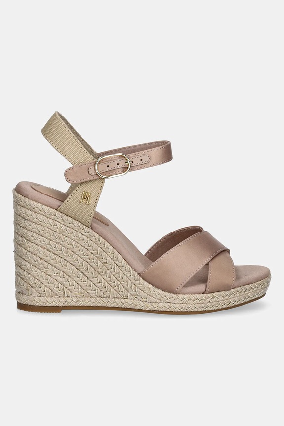 Sandály Tommy Hilfiger SATIN HIGH WEDGE ESPADRILLE FW0FW08602 béžová SS25