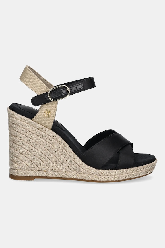 Πέδιλα Tommy Hilfiger SATIN HIGH WEDGE ESPADRILLE FW0FW08602 μαύρο SS25