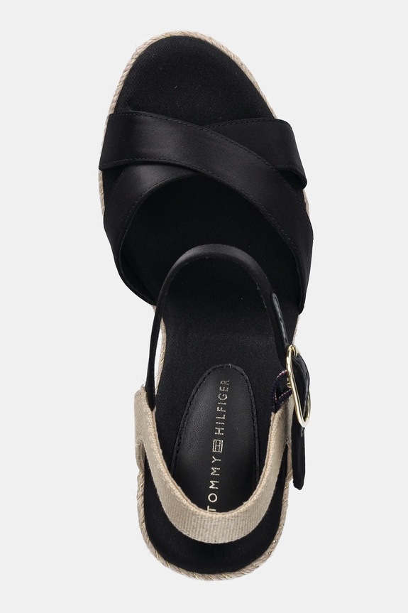 Πέδιλα Tommy Hilfiger SATIN HIGH WEDGE ESPADRILLE μαύρο FW0FW08602