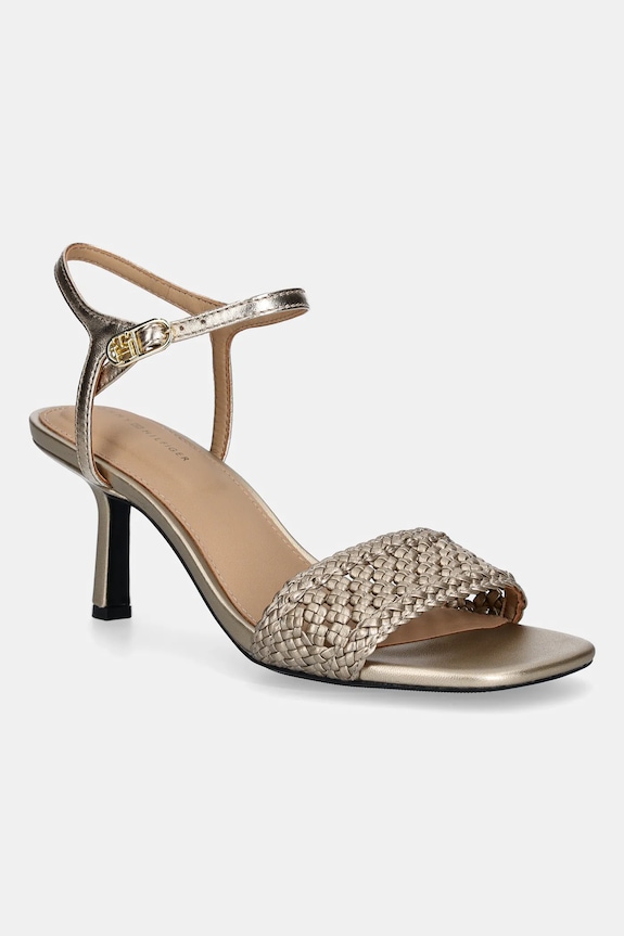 Sandale Tommy Hilfiger METALLIC LTHR KITTEN SANDAL imitacija zrnate kože zlatna FW0FW08611