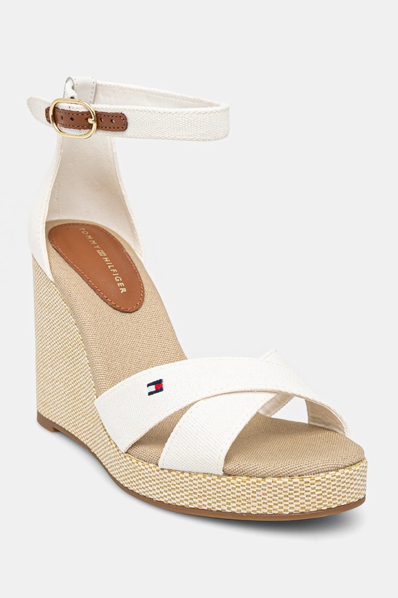 Tommy Hilfiger sandale FLAG HIGH WEDGE ESPAD CRISSCROSS coturn alb FW0FW08661