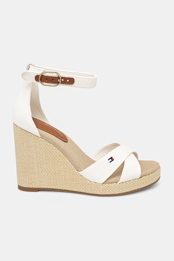 Tommy Hilfiger sandale FLAG HIGH WEDGE ESPAD CRISSCROSS FW0FW08661 alb SS25