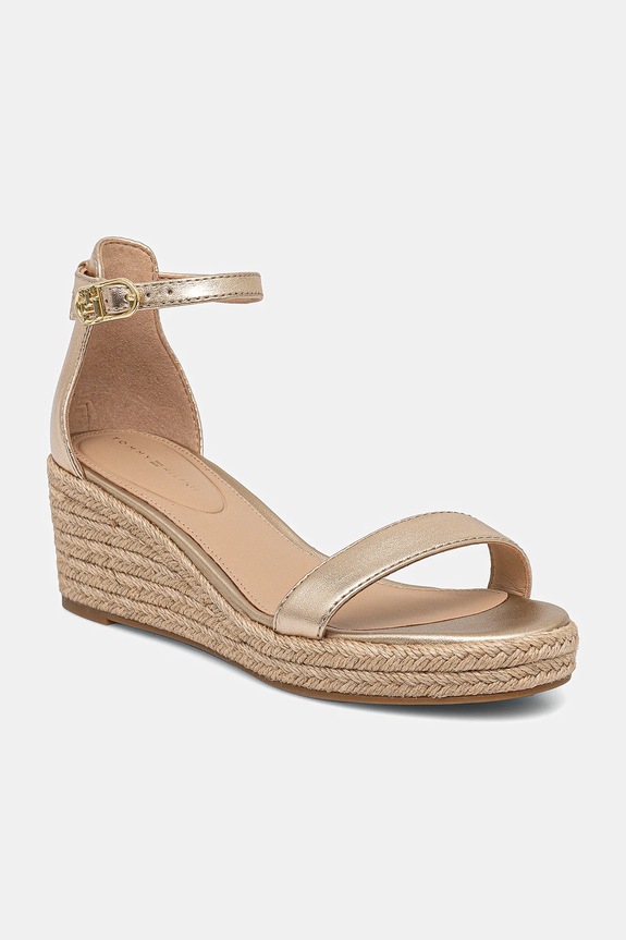 Kožené sandále Tommy Hilfiger TH METALLIC MID WEDGE ESPADRILLE 5-8 cm zlatá FW0FW08663