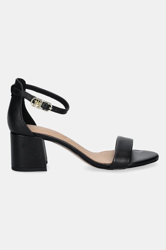Kožené sandály Tommy Hilfiger LEATHER ANKLE STRAP HEEL SANDAL FW0FW08673 černá SS25