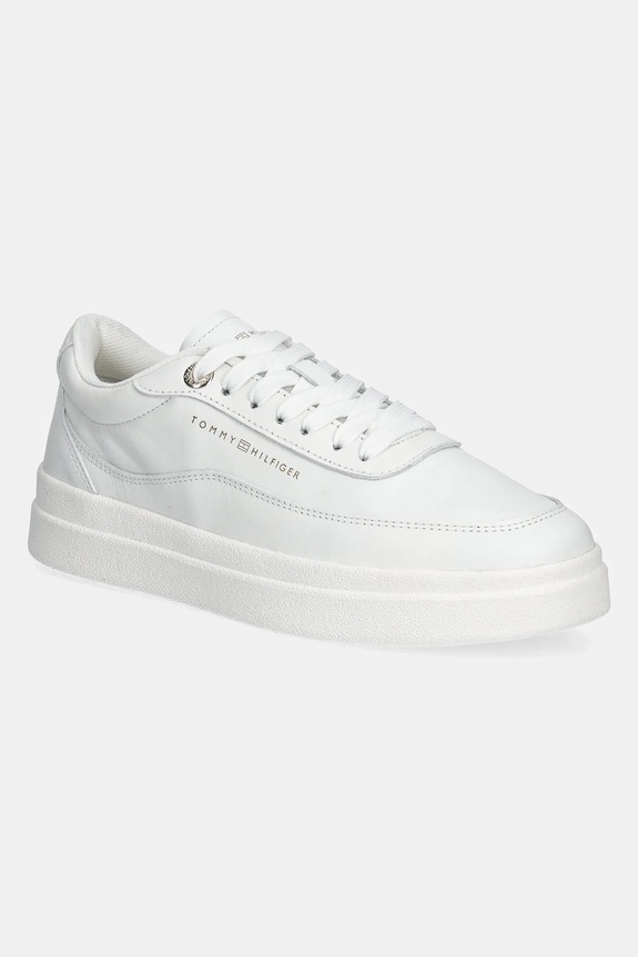 Kožené sneakers boty Tommy Hilfiger MODERN COURT SNEAKER LTHR plochá bílá FW0FW08800