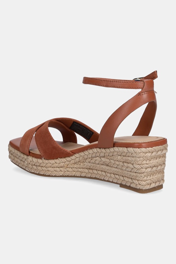 Cipők Tommy Hilfiger bőr szandál LEATHER & SUEDE MID WEDGE ESPAD FW0FW08804 barna
