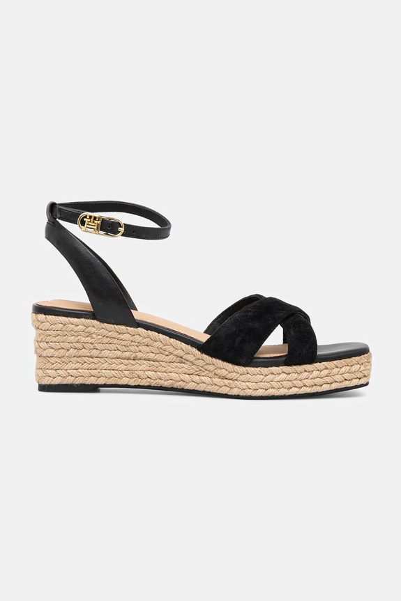 Tommy Hilfiger bőr szandál LEATHER & SUEDE MID WEDGE ESPAD FW0FW08804 fekete SS25